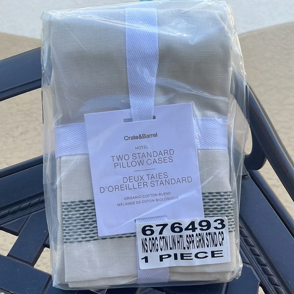 Crate&Barrel King Spruce Green Organic Cotton/Linen PILLOWCASE Set